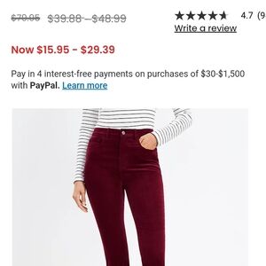 Loft high waisted maroon skinny pants